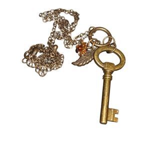 Vintage Gold Rustic Key Long Necklace